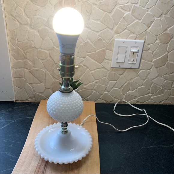 VINTAGE | Milk Glass Hobnail Boudoir Lamp - Picture 5 of 8